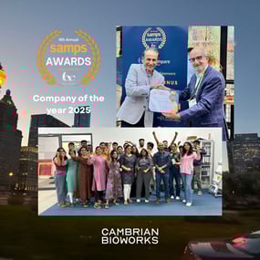 Cambrian Bioworks team celebrating their win for  ‘Company of the Year’ at Sales and Marketing Professionals in Science (SAMPS) 2025.