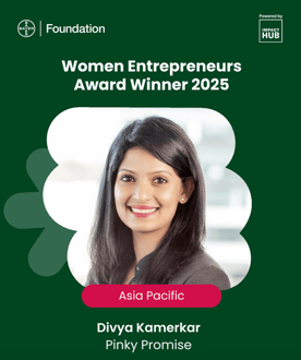 Divya Kamerar, founder of Pinky Promise featured at Bayer Foundation as a winner of Women Entrepreneurs Award 2025