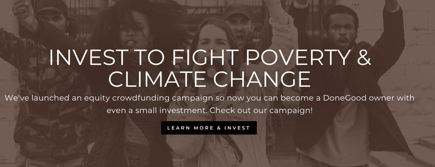 Donegood campaign displaying invest to fight poverty and climate change 
