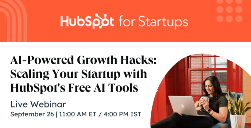 Event invitation to HubSpot for Startups AI-powered growth hacks webinar