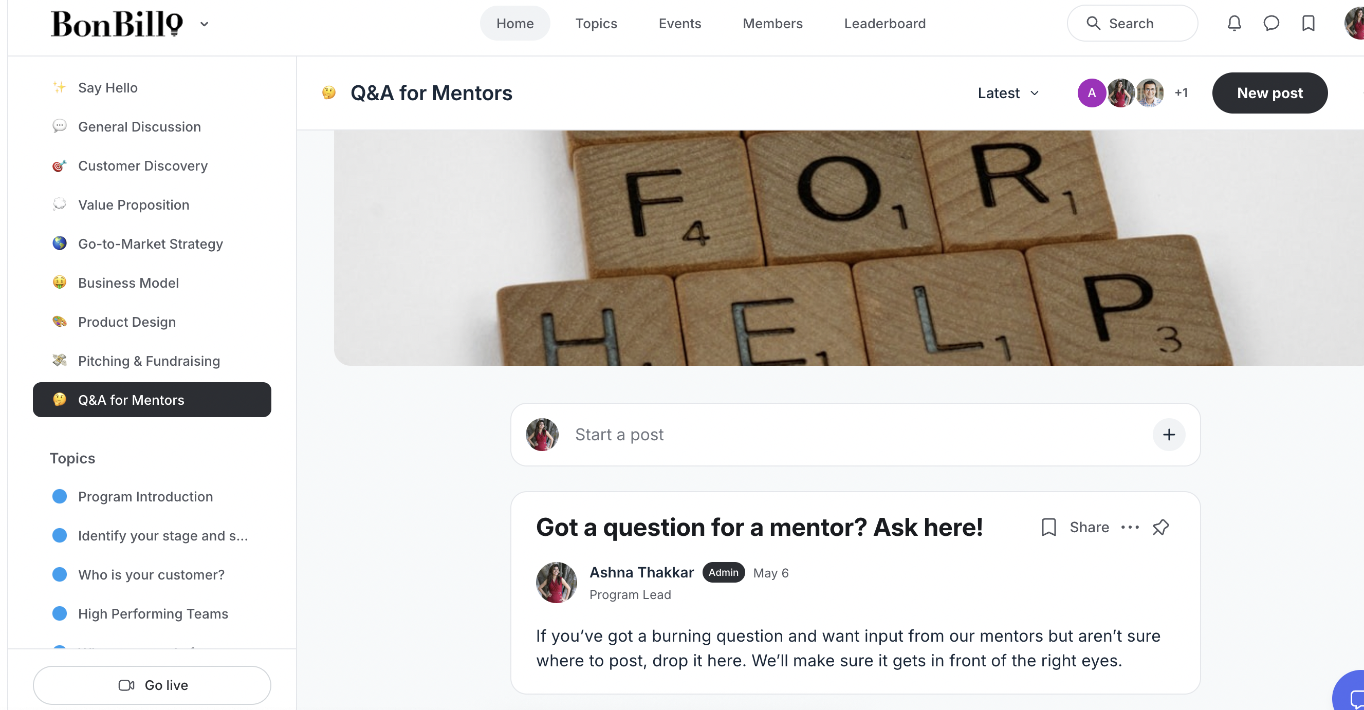 Q&A for mentors space